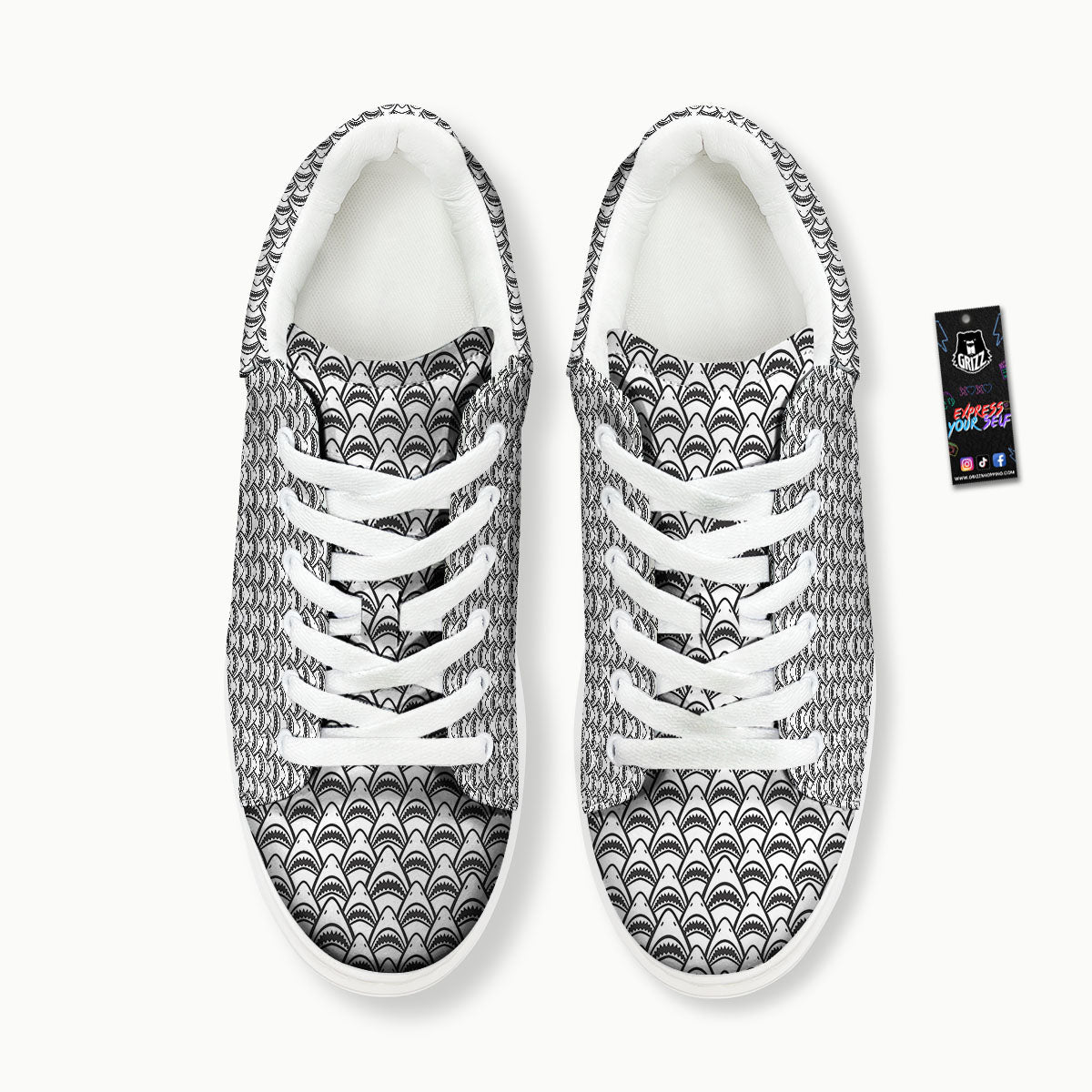 Shark Doodle Print Pattern Platform Shoes-grizzshop