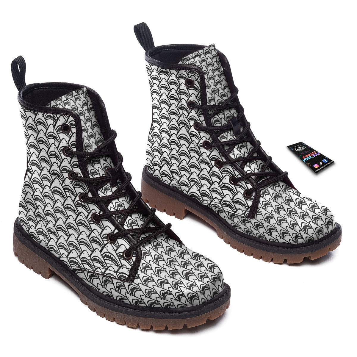 Shark Doodle Print Pattern Work Boots-grizzshop