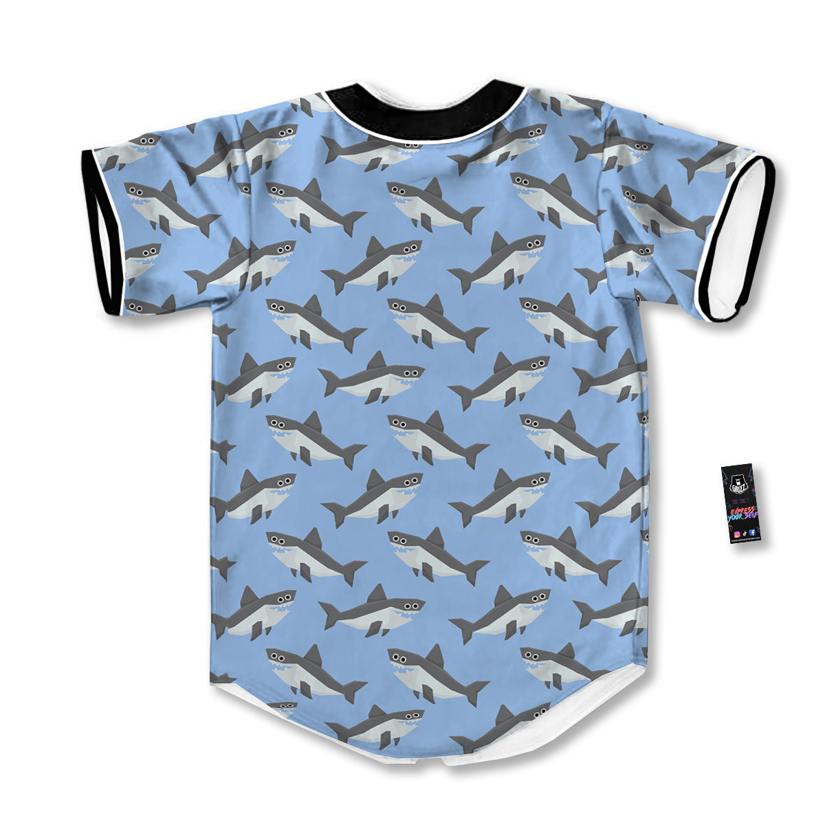 Shark Grey And White Print Pattern Baseball Jersey-grizzshop