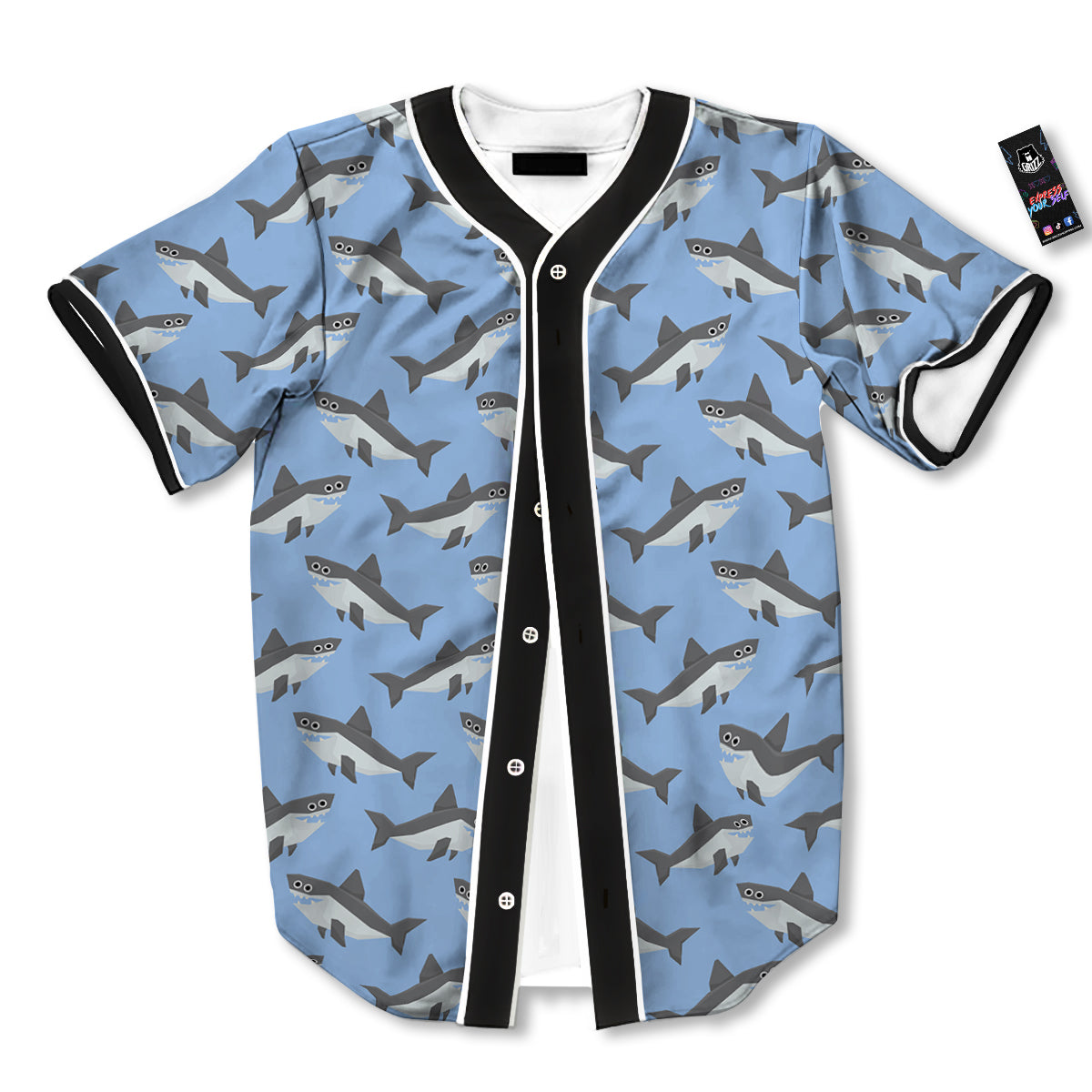 Shark Grey And White Print Pattern Baseball Jersey-grizzshop