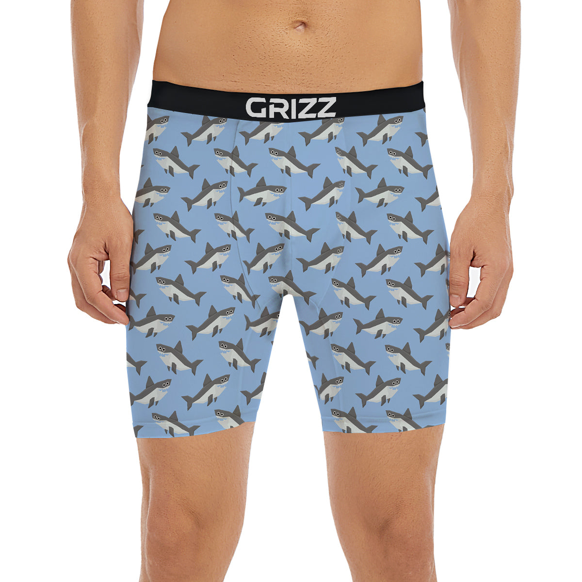 Shark Grey And White Print Pattern Boxer Briefs-grizzshop