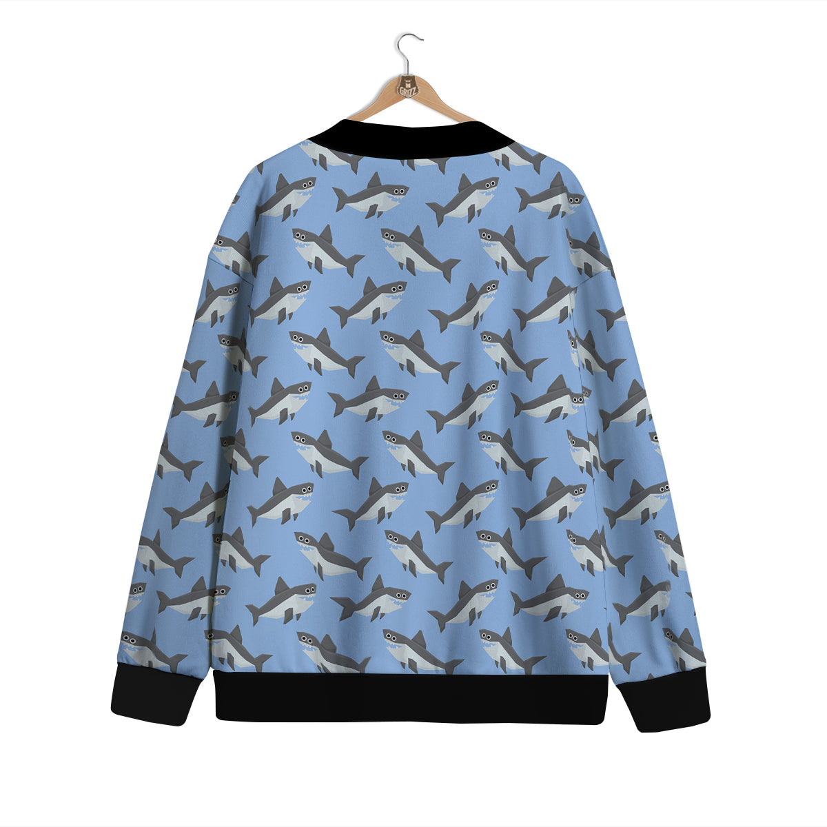 Shark Grey And White Print Pattern Cardigan-grizzshop