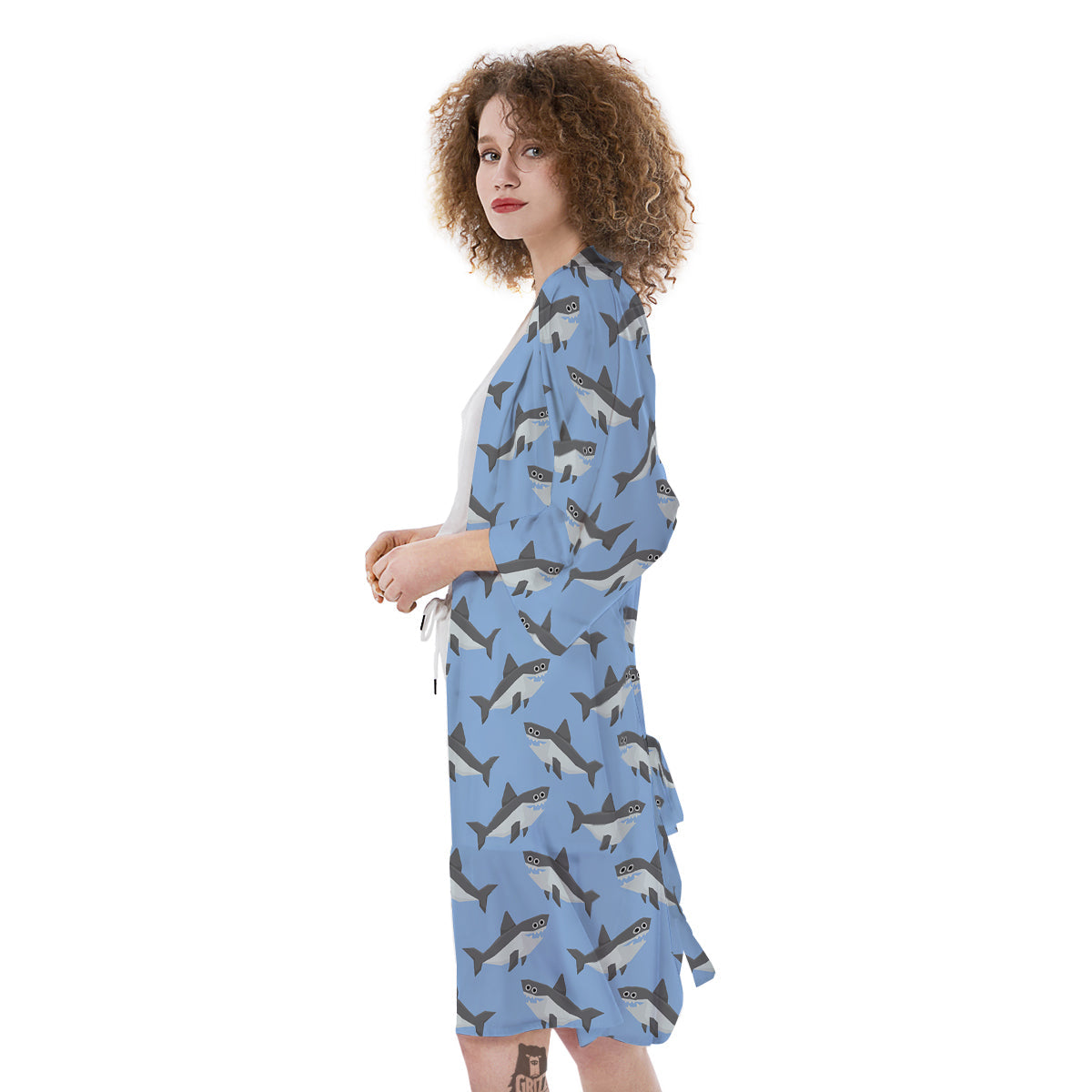 Shark Grey And White Print Pattern Kimono-grizzshop