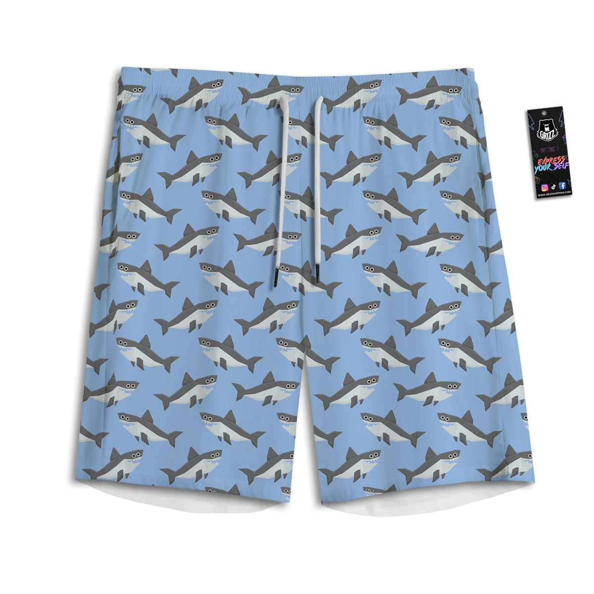Shark Grey And White Print Pattern Men's Athletic Shorts