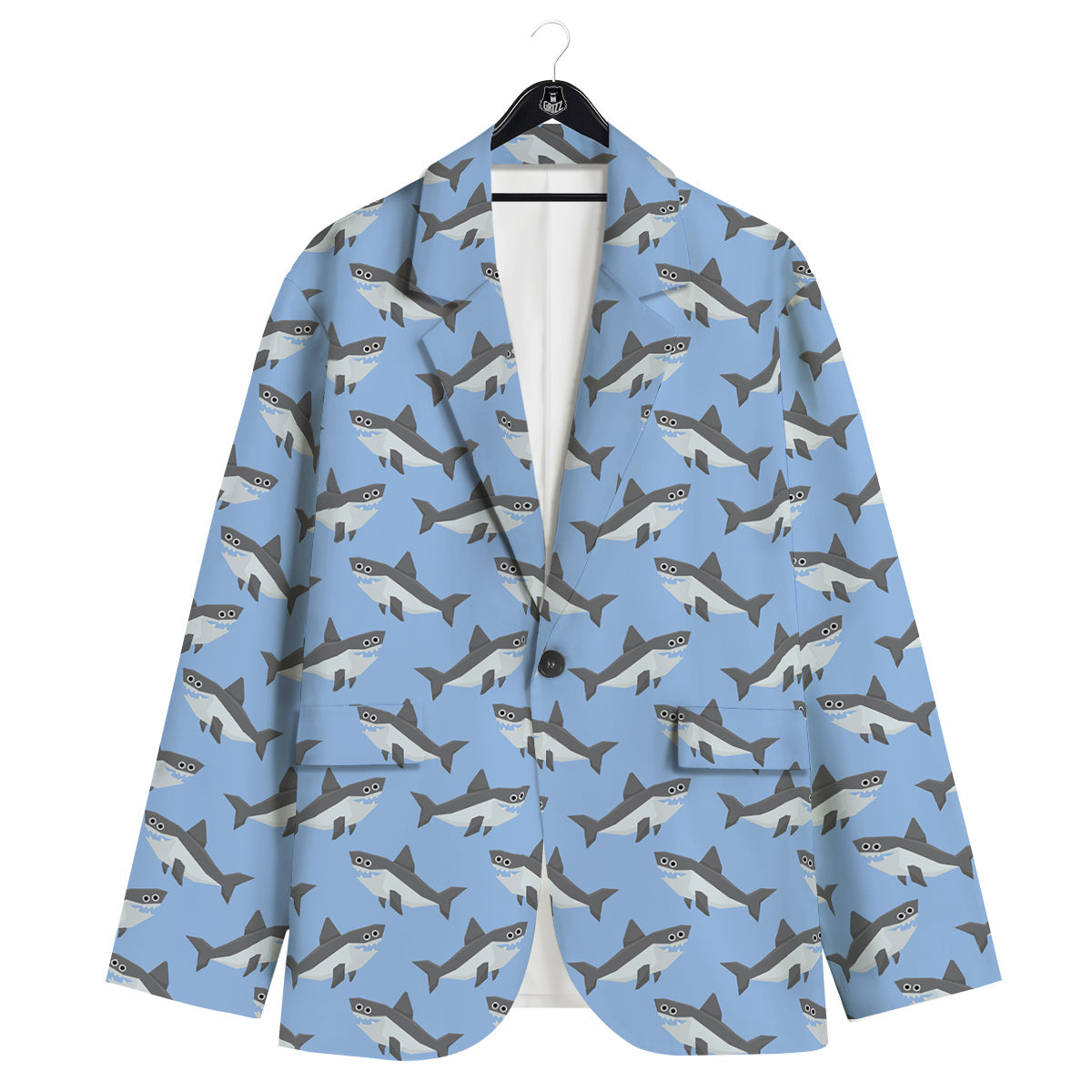 Shark Grey And White Print Pattern Men's Sport Coat-grizzshop