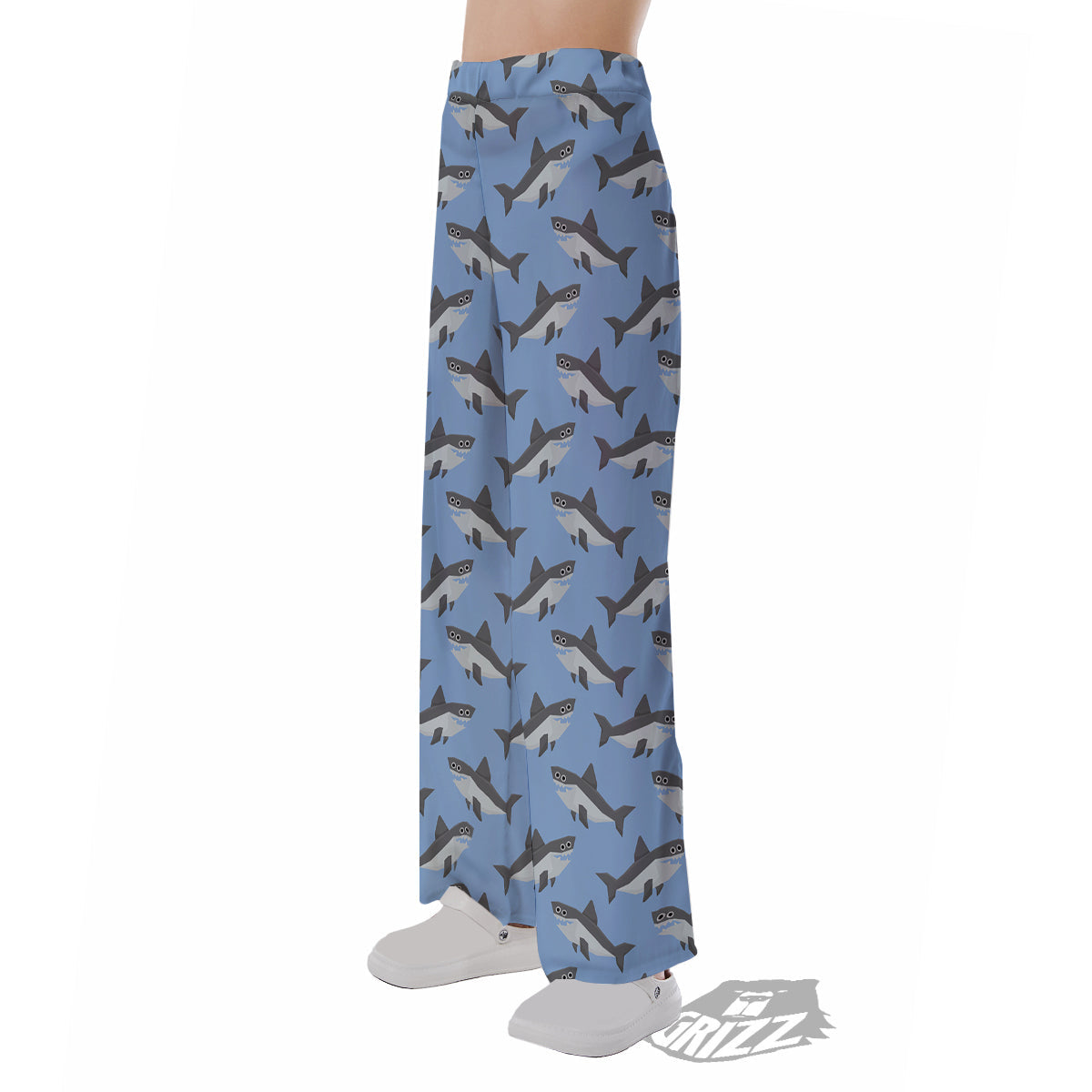 Shark Grey And White Print Pattern Pajama Pants-grizzshop
