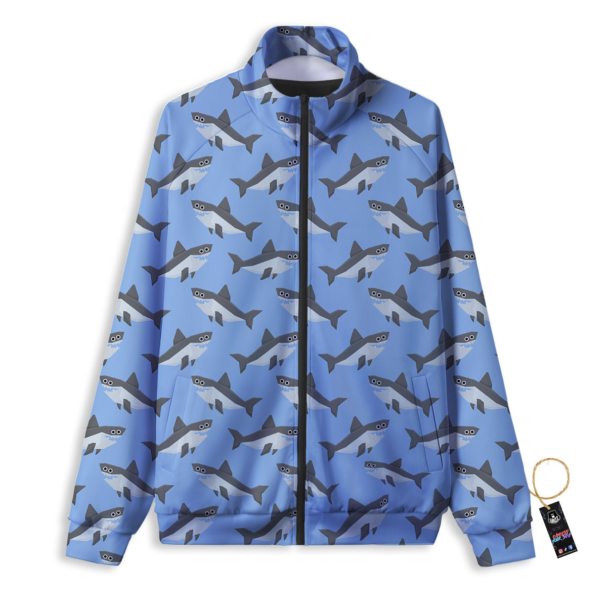 Shark Grey And White Print Pattern Track Jacket-grizzshop