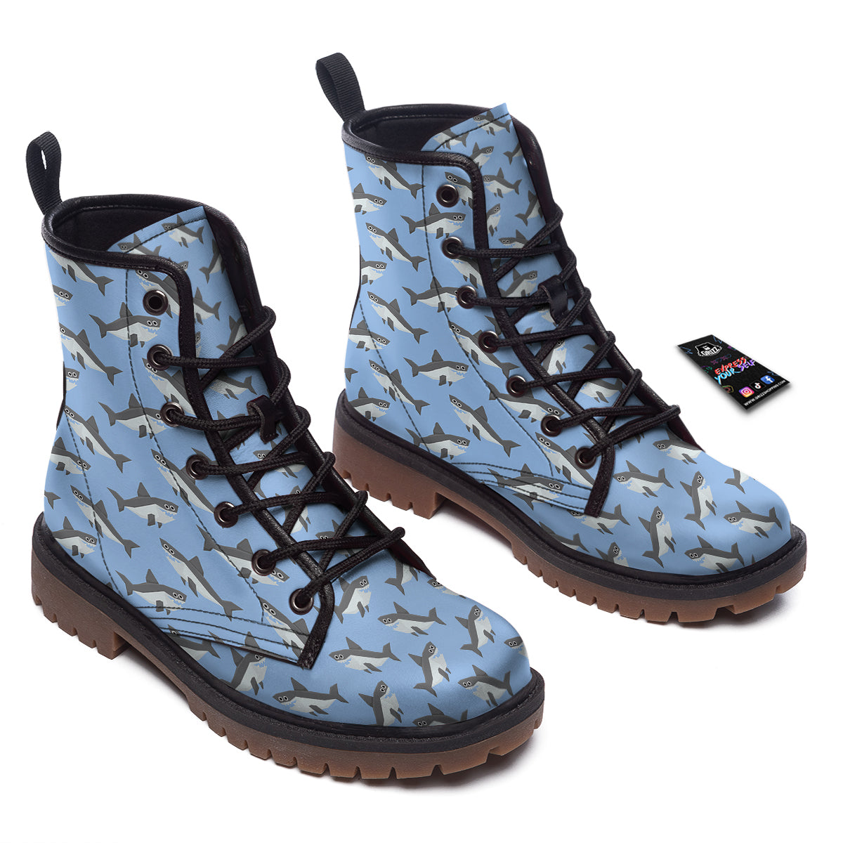 Shark Grey And White Print Pattern Work Boots-grizzshop