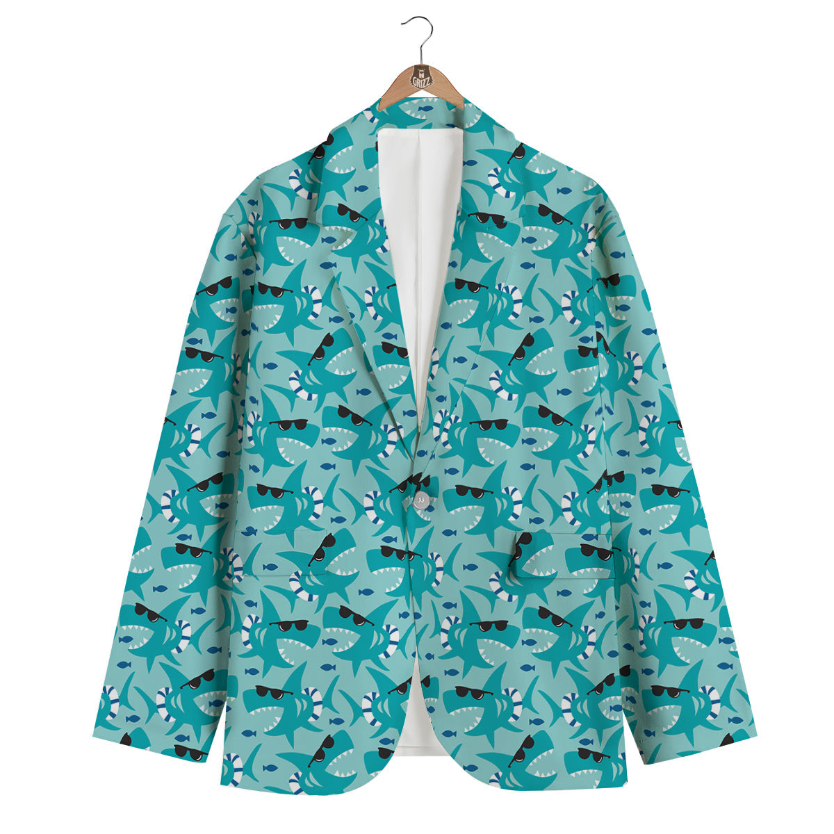 Shark Pattern Print Men's Blazer-grizzshop