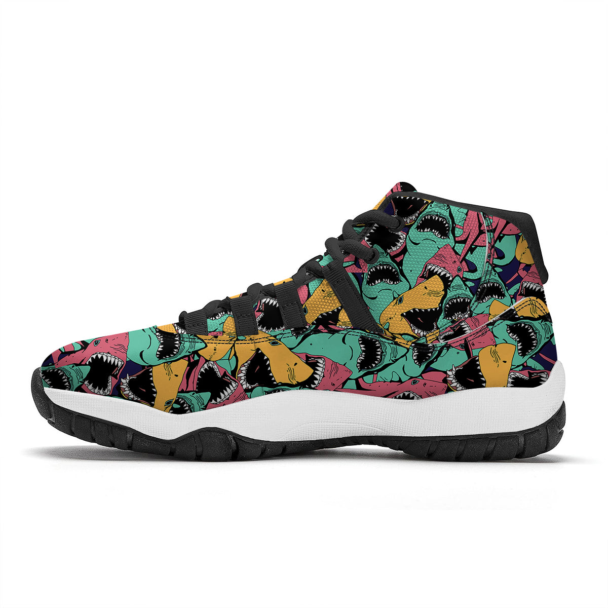 Shark Print Pattern Black Bball Shoes-grizzshop