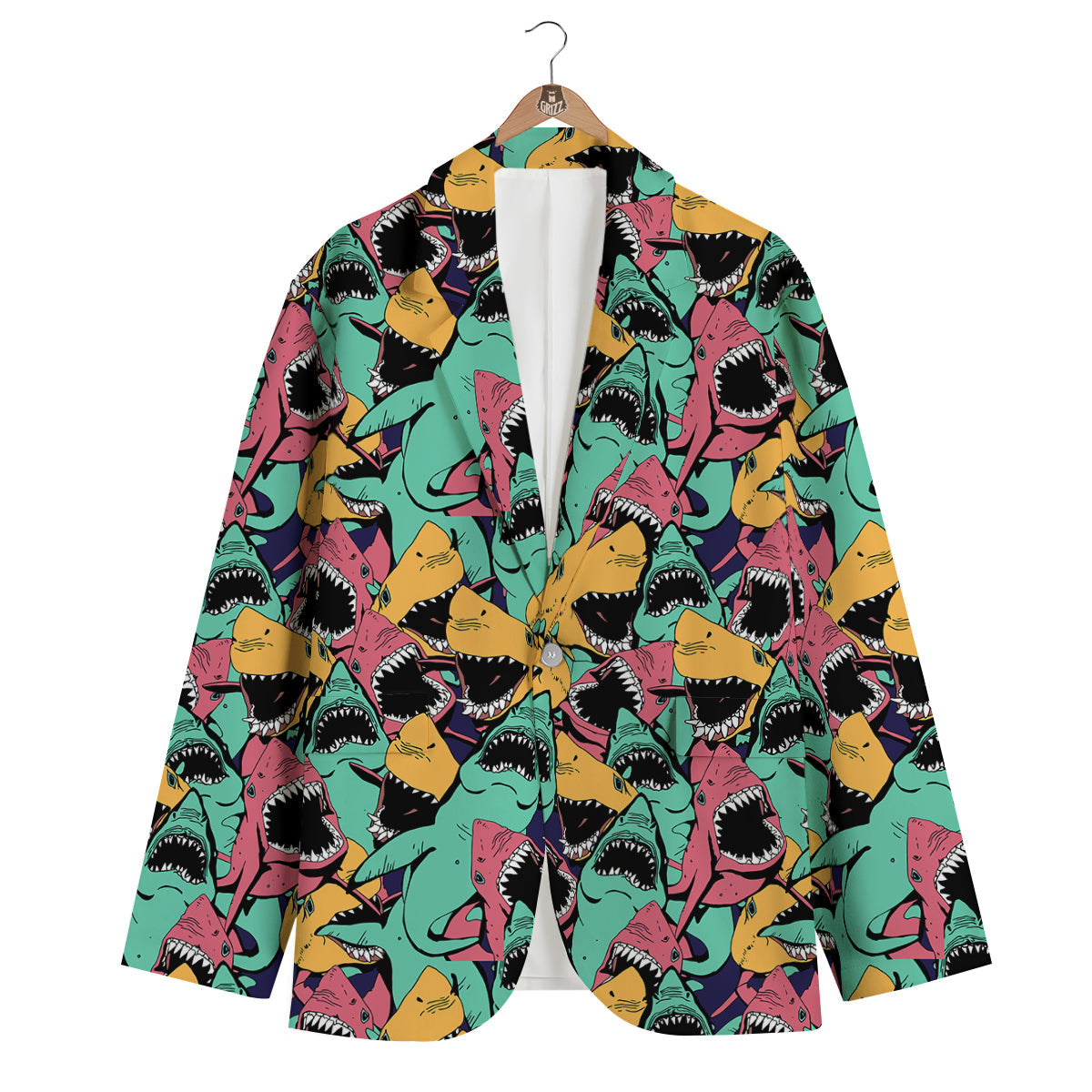 Shark Print Pattern Men's Blazer-grizzshop