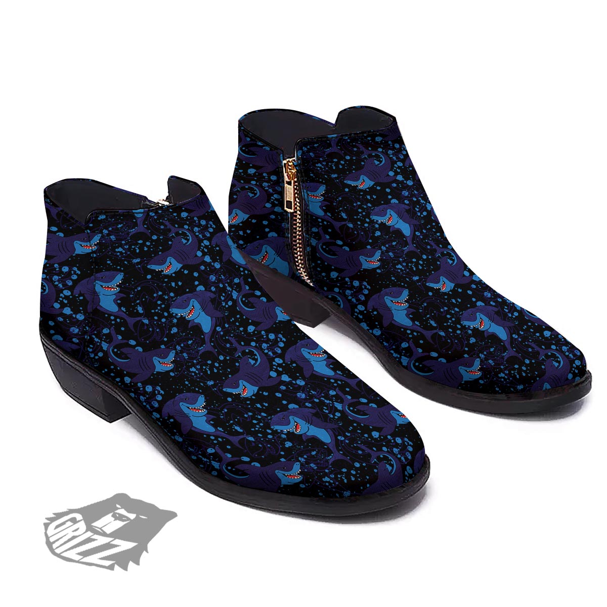 Shark Smiley Print Pattern Ankle Boots-grizzshop