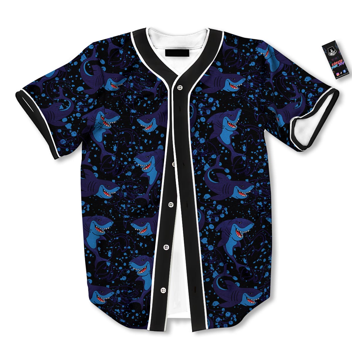 Shark Smiley Print Pattern Baseball Jersey-grizzshop