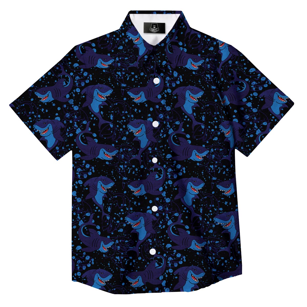 Shark Smiley Print Pattern Button Up Shirt-grizzshop