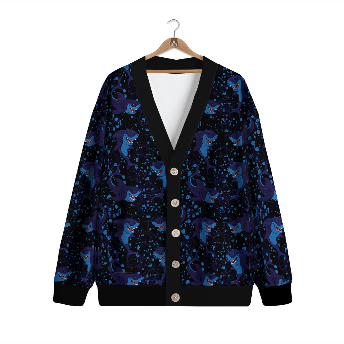 Shark Smiley Print Pattern Cardigan-grizzshop