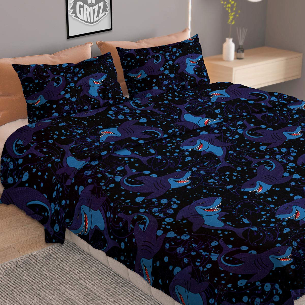 Skull Three Flaming Print Duvet Cover Bedding Set