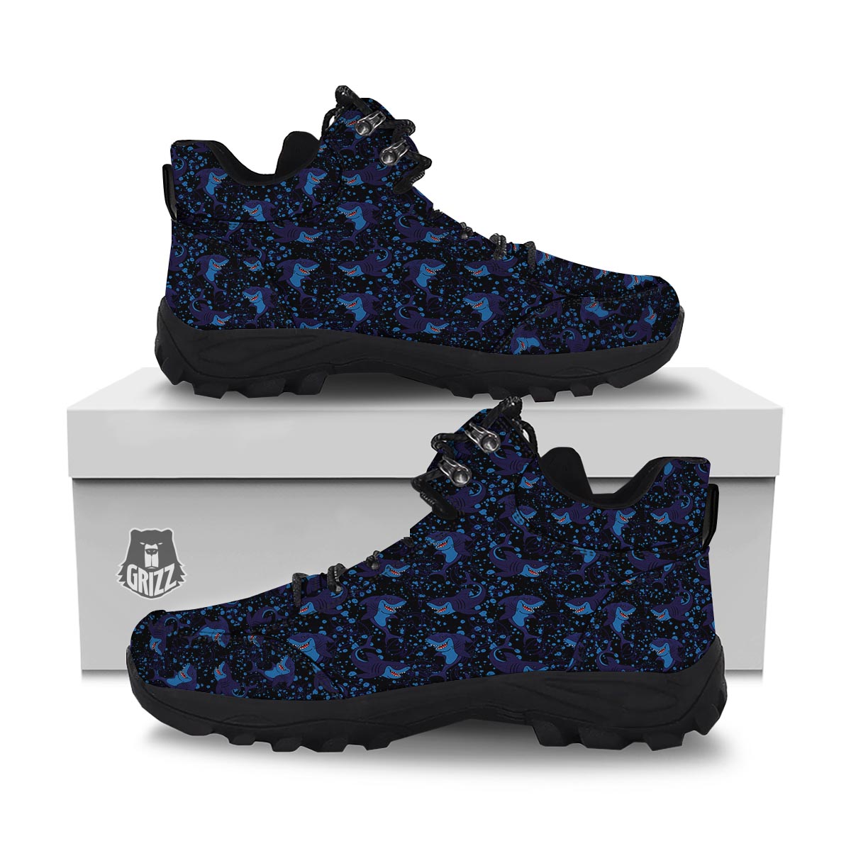 Shark Smiley Print Pattern Hiking Shoes-grizzshop