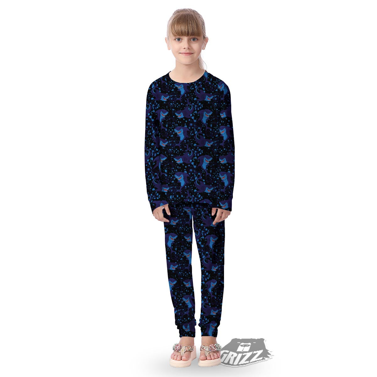 Shark Smiley Print Pattern Kid's Pajamas-grizzshop