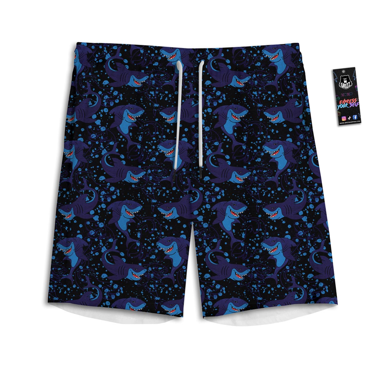 Shark Smiley Print Pattern Men's Athletic Shorts