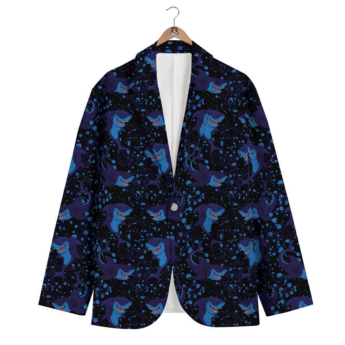 Shark Smiley Print Pattern Men's Blazer-grizzshop
