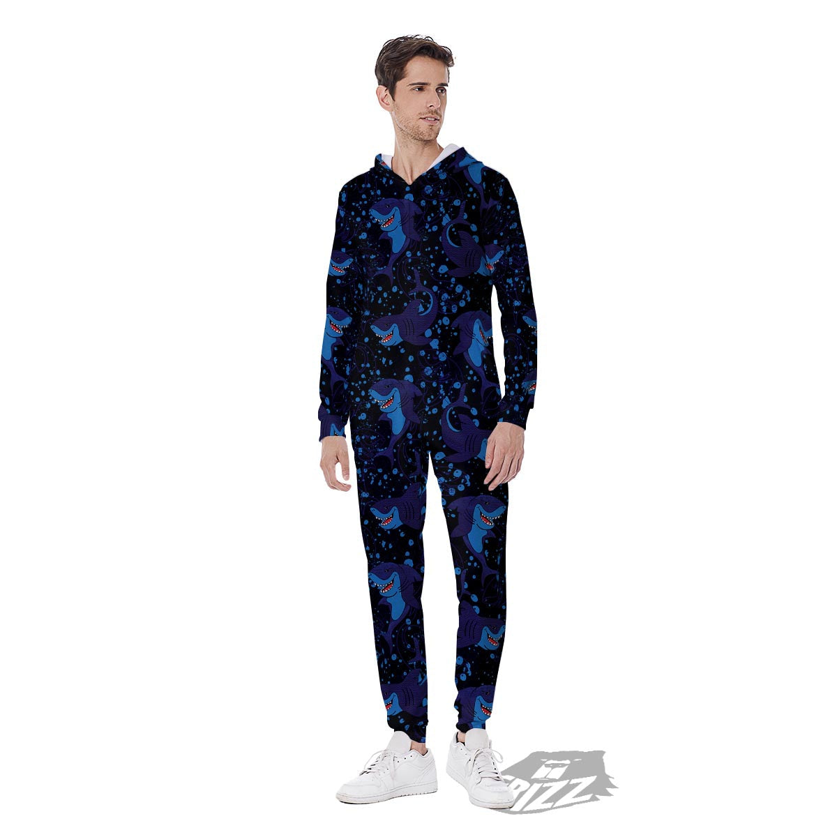 Shark Smiley Print Pattern Men's Jumpsuit-grizzshop