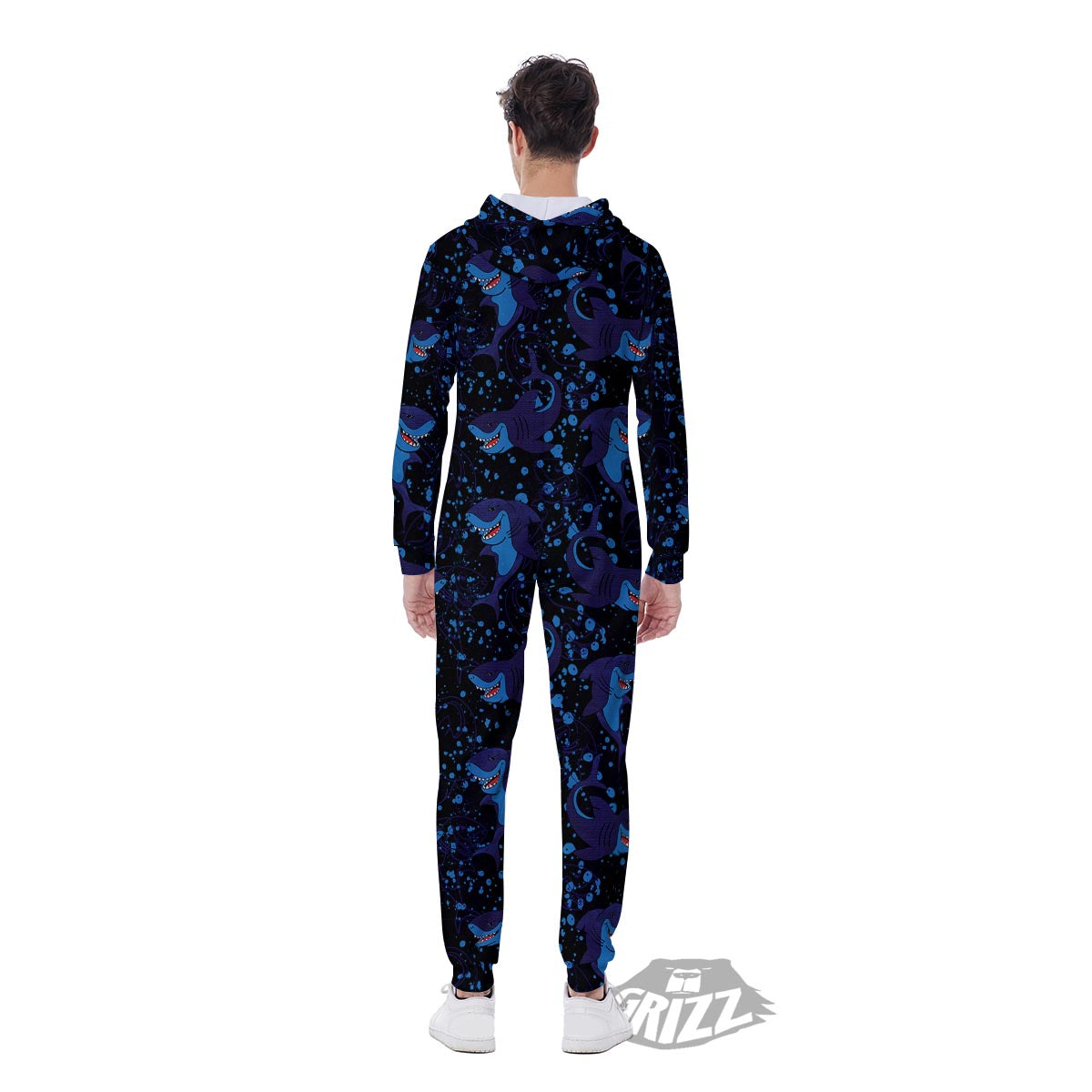 Shark Smiley Print Pattern Men's Jumpsuit-grizzshop