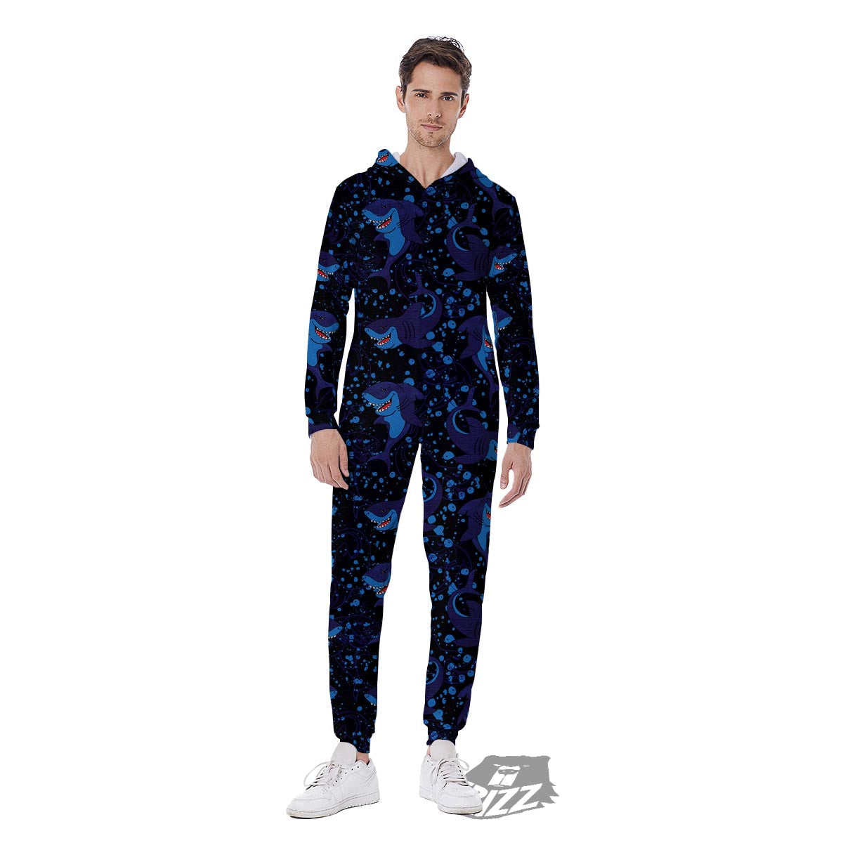 Shark Smiley Print Pattern Men's Jumpsuit-grizzshop