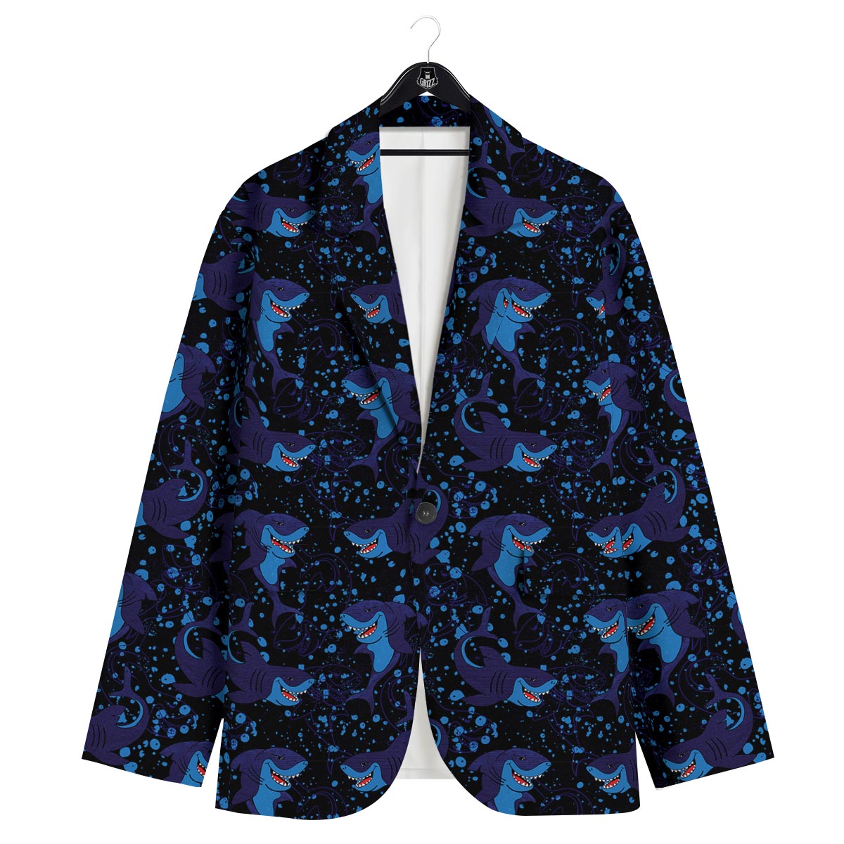 Shark Smiley Print Pattern Men's Sport Coat-grizzshop