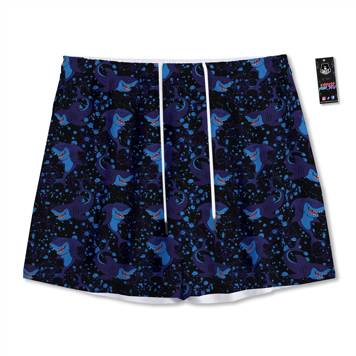 Shark Smiley Print Pattern Mesh Shorts