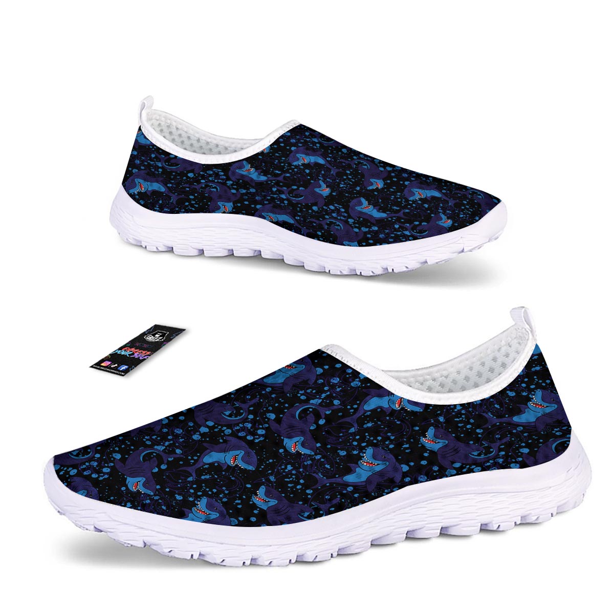 Shark Smiley Print Pattern Nurse Shoes-grizzshop