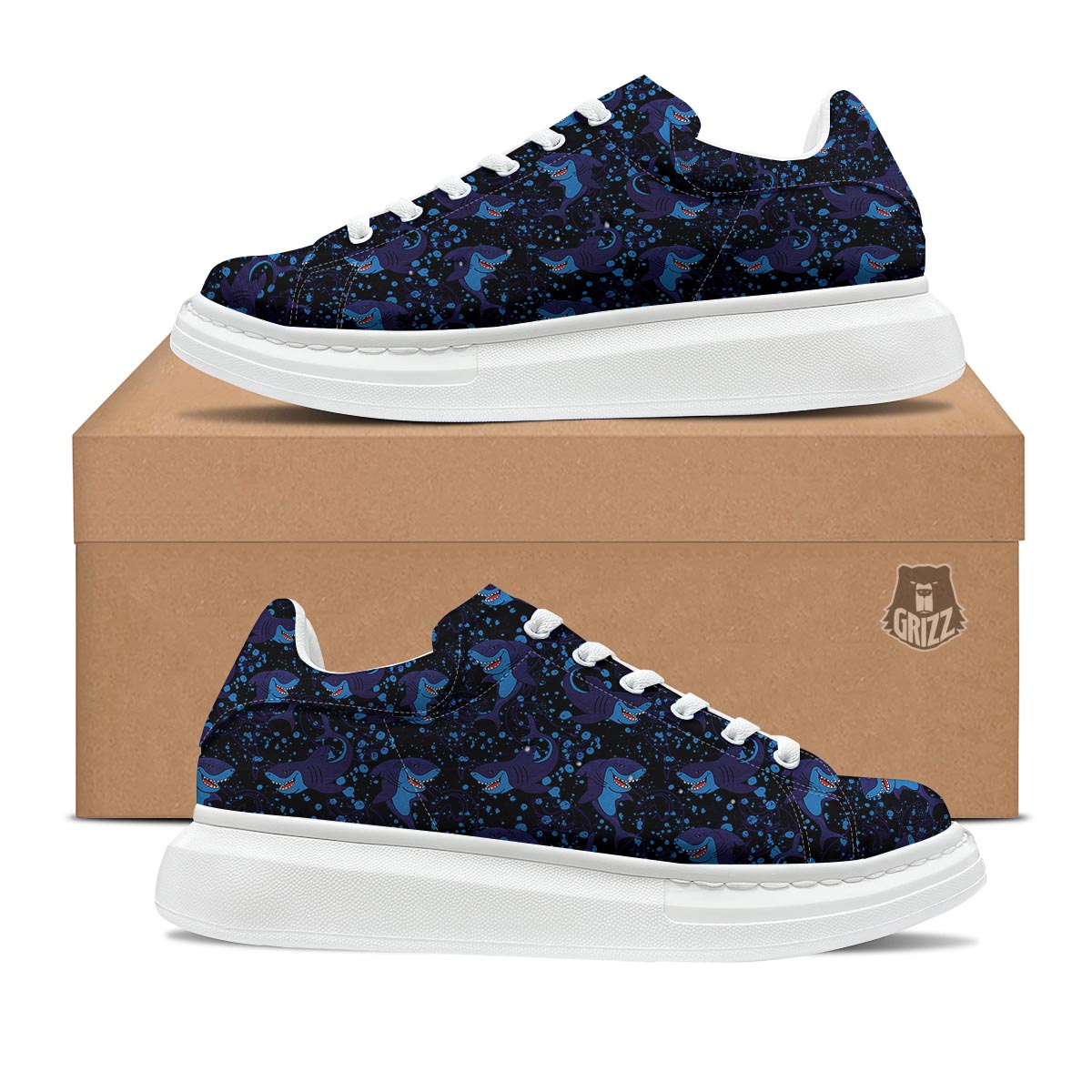 Shark Smiley Print Pattern Platform Shoes-grizzshop