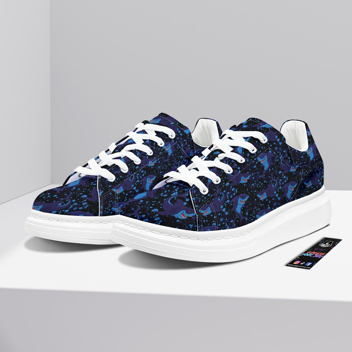 Shark Smiley Print Pattern Platform Shoes-grizzshop