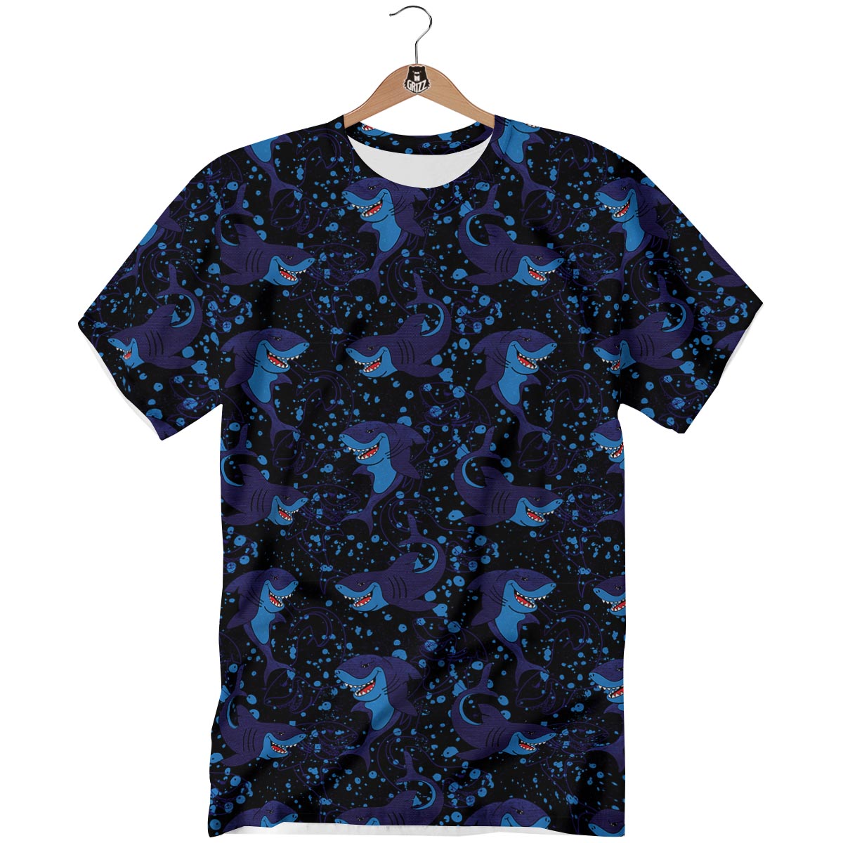 Shark Smiley Print Pattern T-Shirt-grizzshop