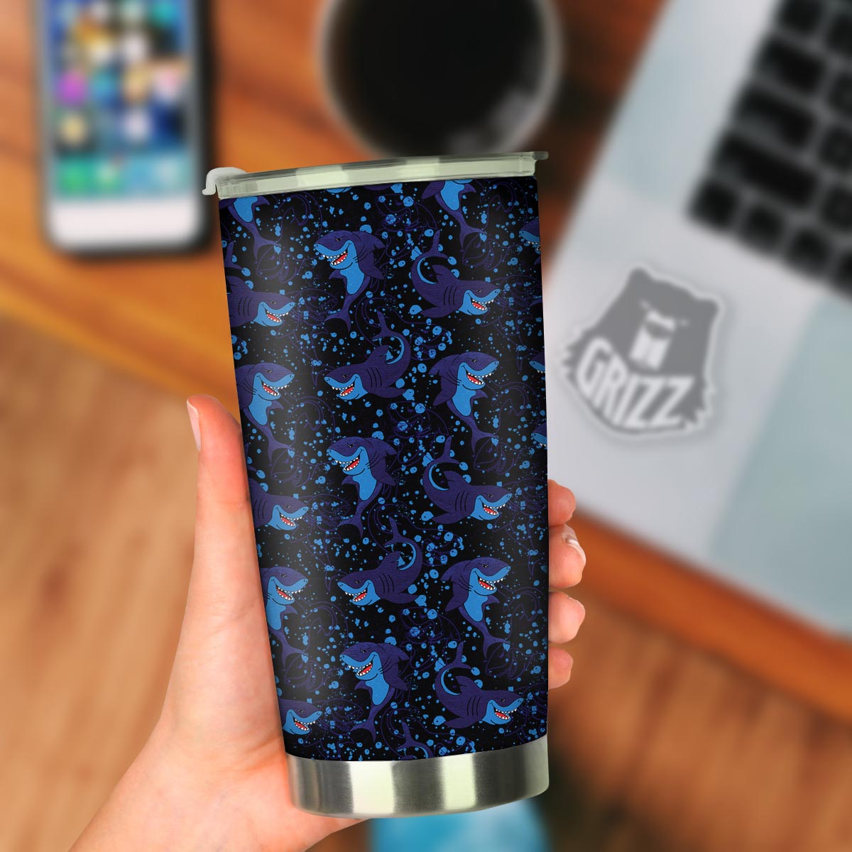 Shark Smiley Print Pattern Tumbler-grizzshop