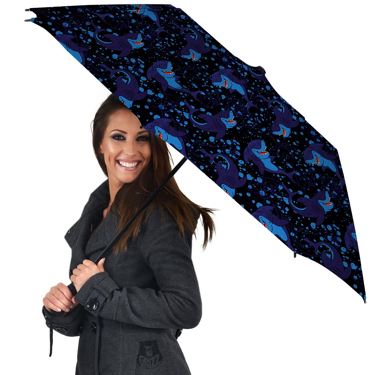 Shark Smiley Print Pattern Umbrella-grizzshop