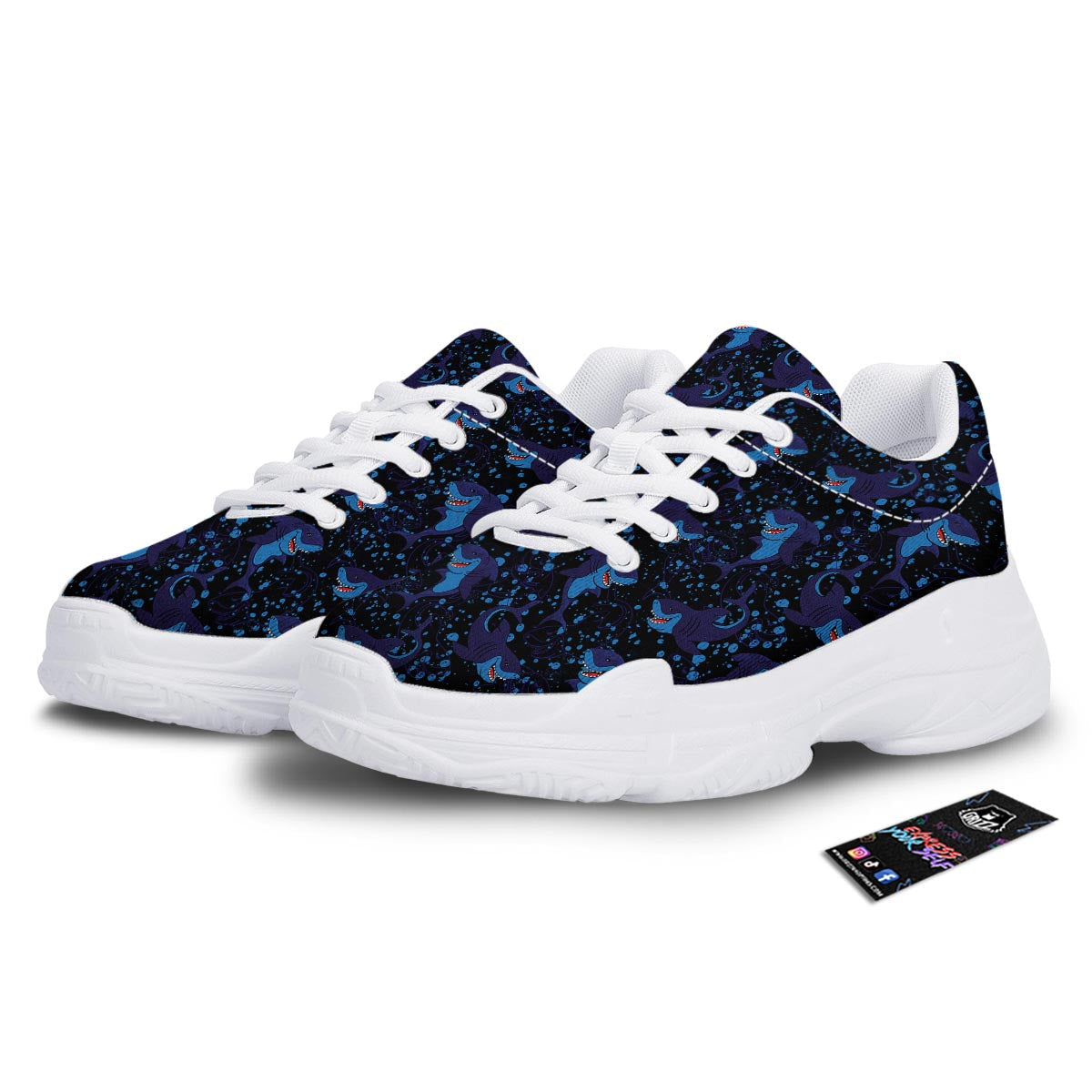 Shark Smiley Print Pattern White Chunky Shoes-grizzshop