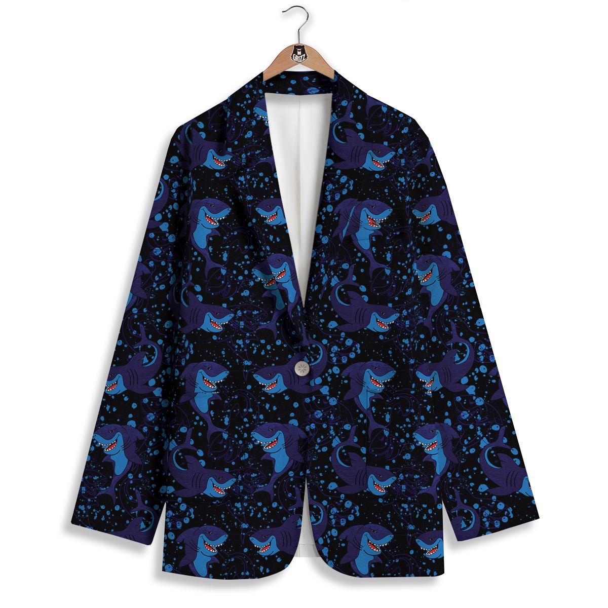 Shark Smiley Print Pattern Women's Blazer-grizzshop
