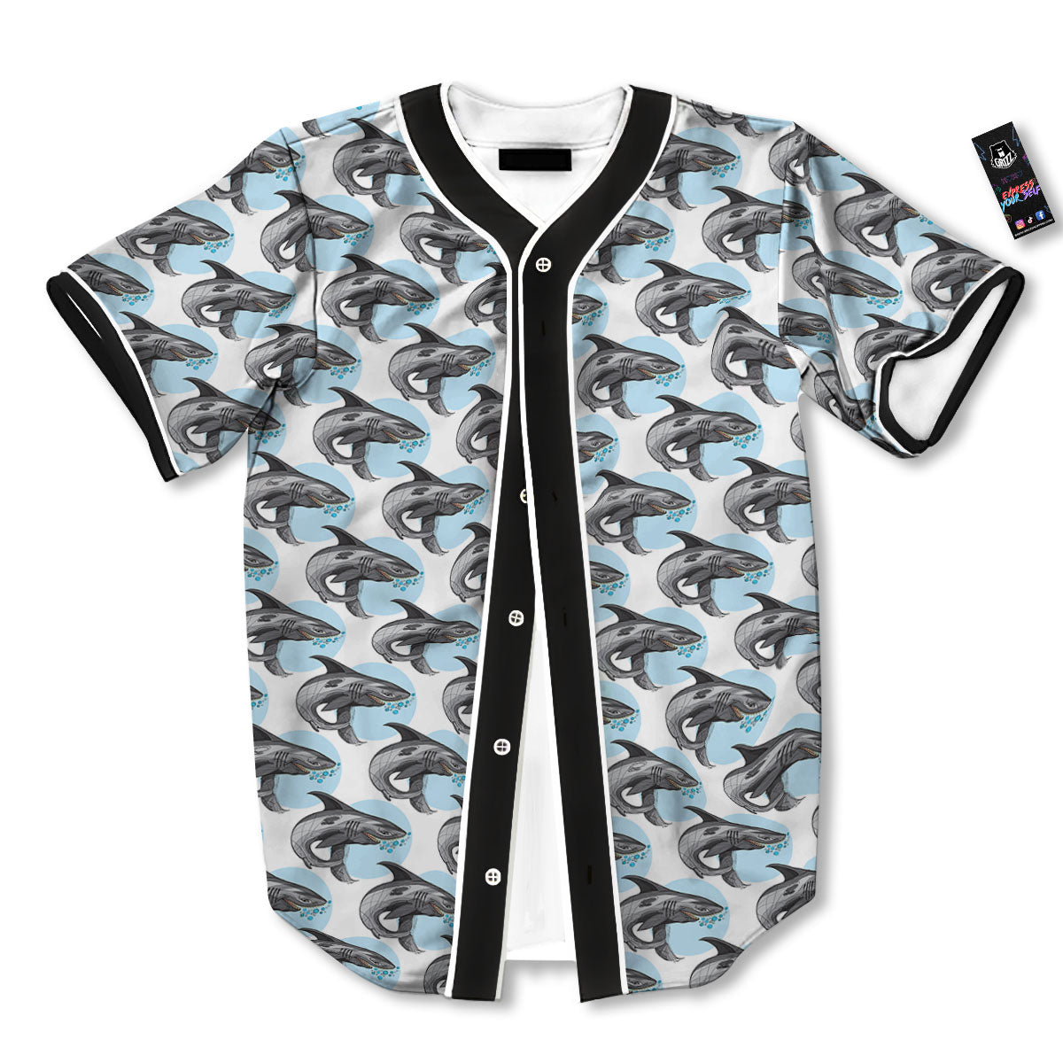 Shark White And Grey Print Pattern Baseball Jersey-grizzshop