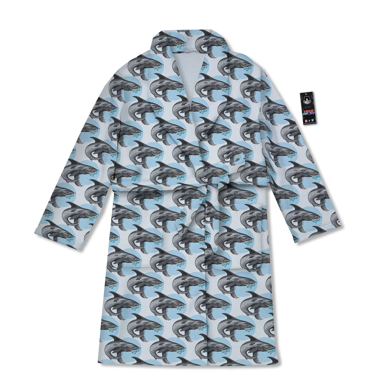 Shark White And Grey Print Pattern Bathrobe-grizzshop