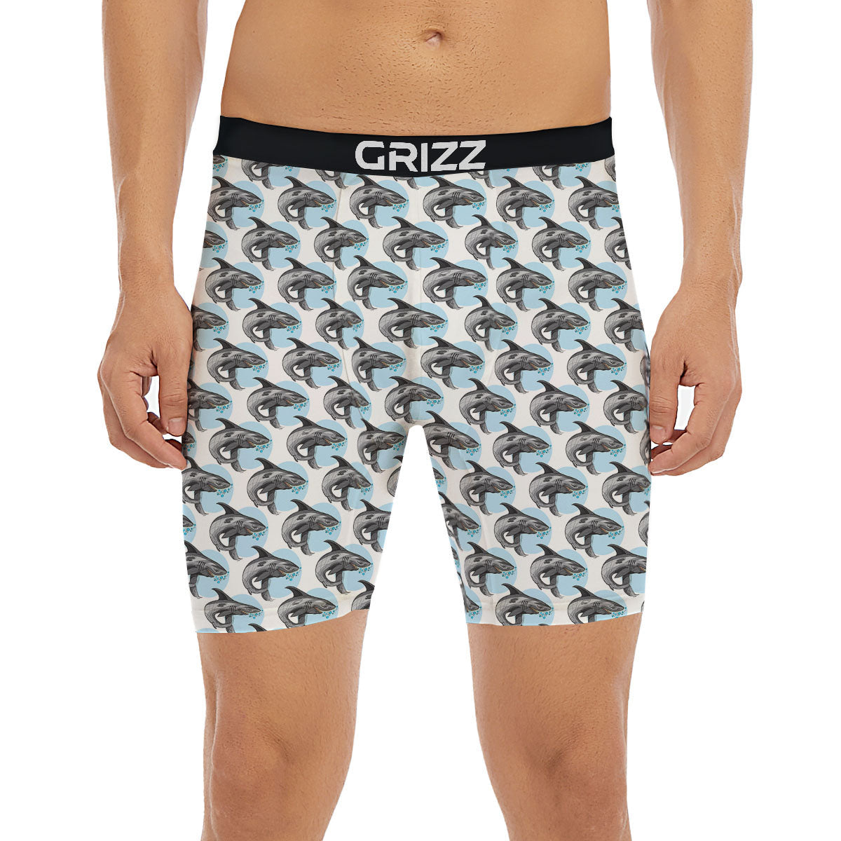Shark White And Grey Print Pattern Boxer Briefs-grizzshop