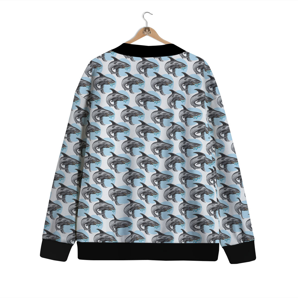 Shark White And Grey Print Pattern Cardigan-grizzshop