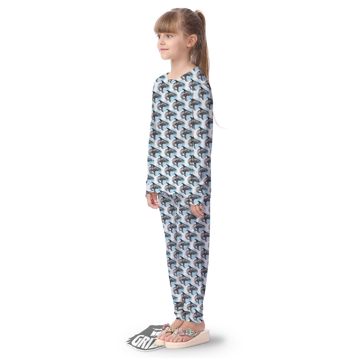 Shark White And Grey Print Pattern Kid's Pajamas-grizzshop