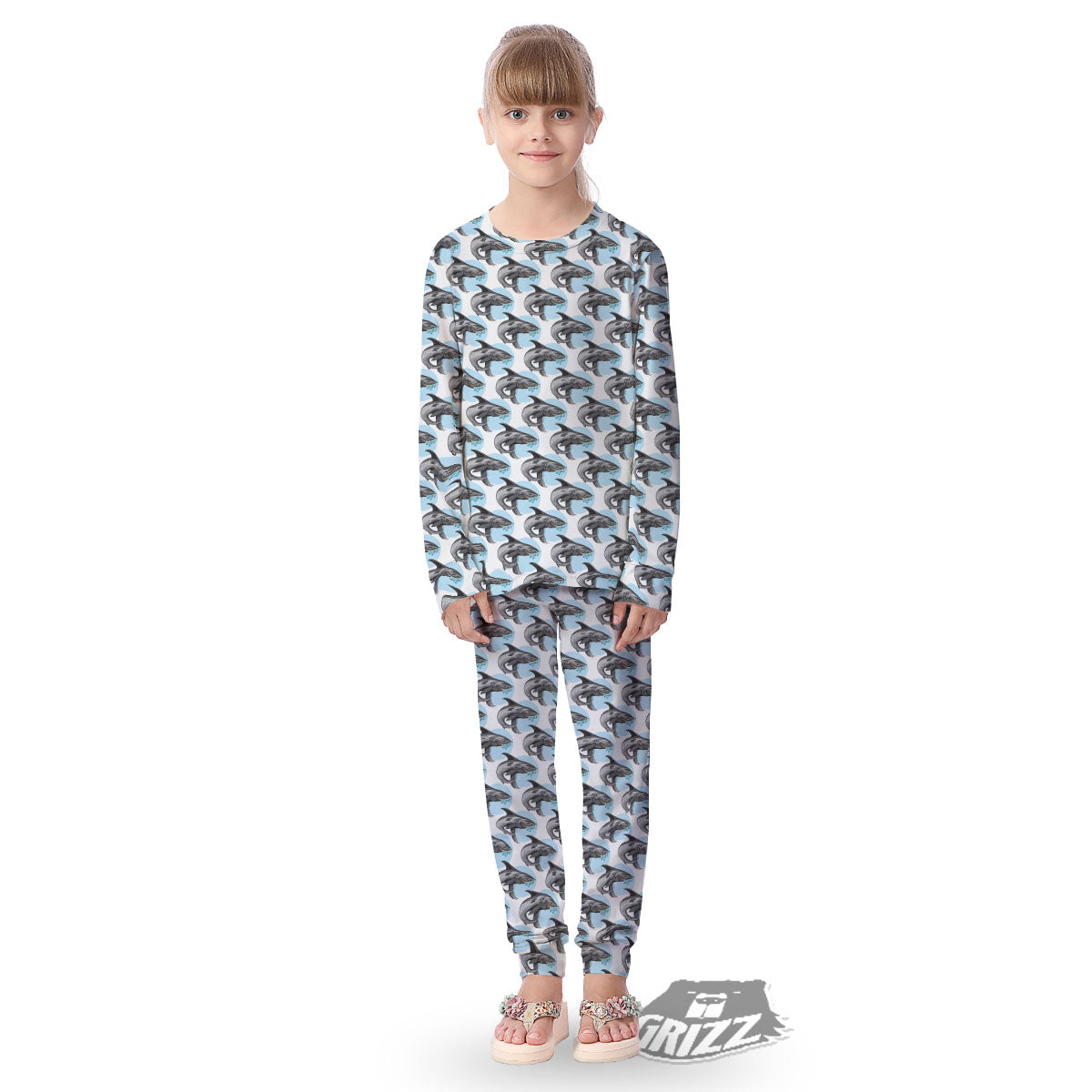 Shark White And Grey Print Pattern Kid's Pajamas-grizzshop