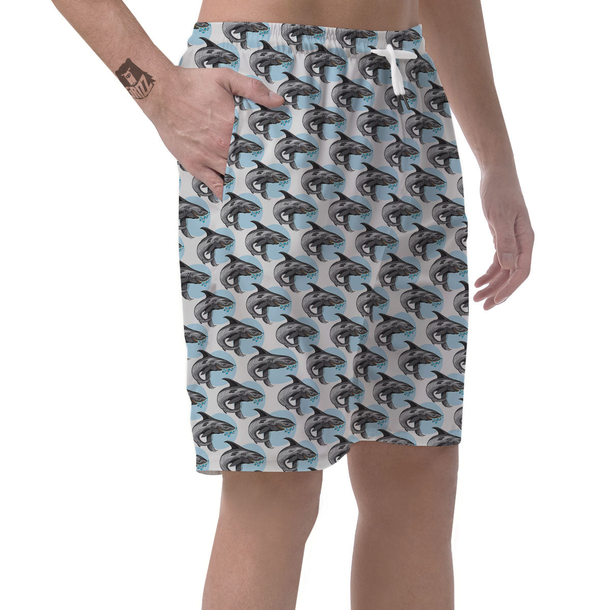 Shark White And Grey Print Pattern Men's Shorts-grizzshop