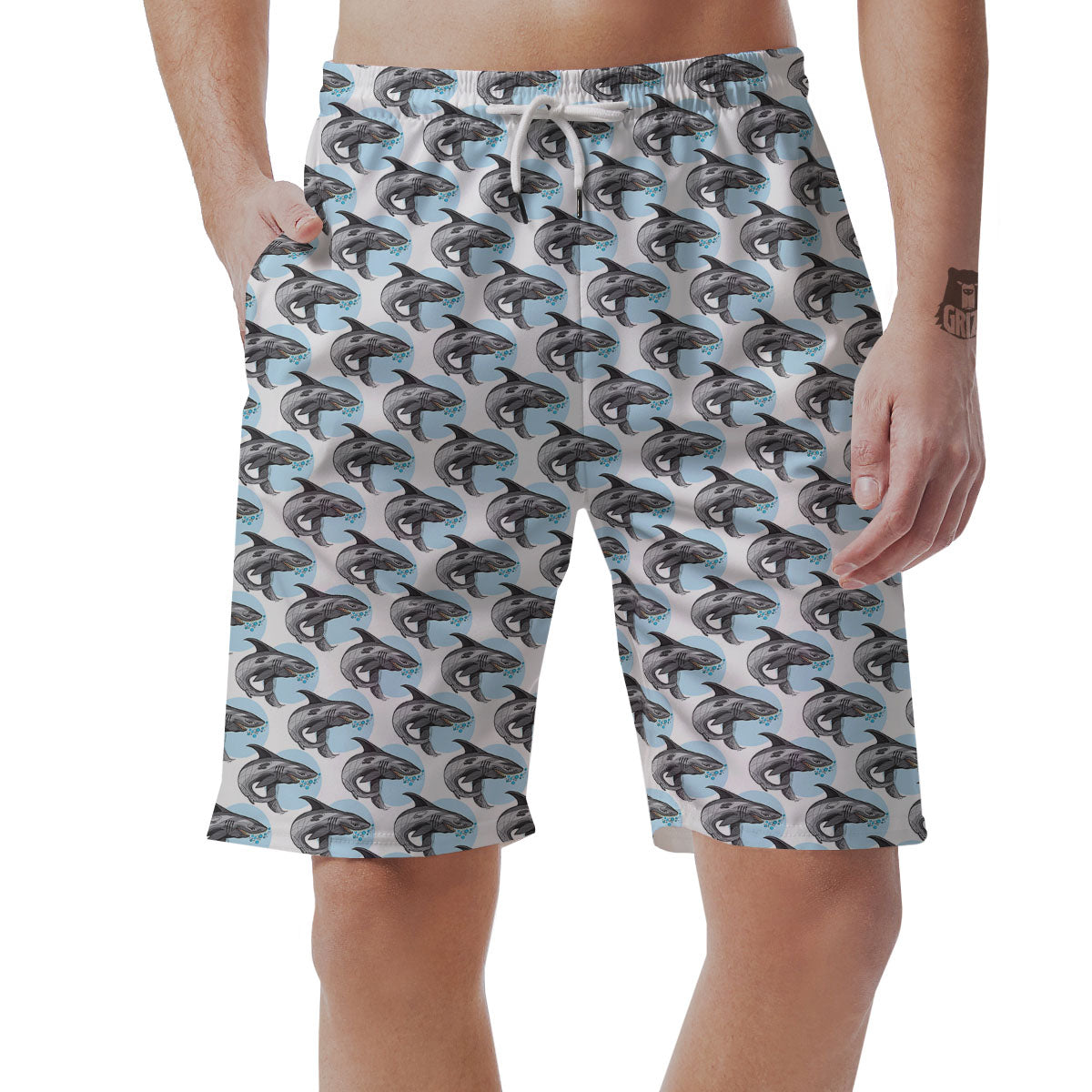 Shark White And Grey Print Pattern Men's Shorts-grizzshop