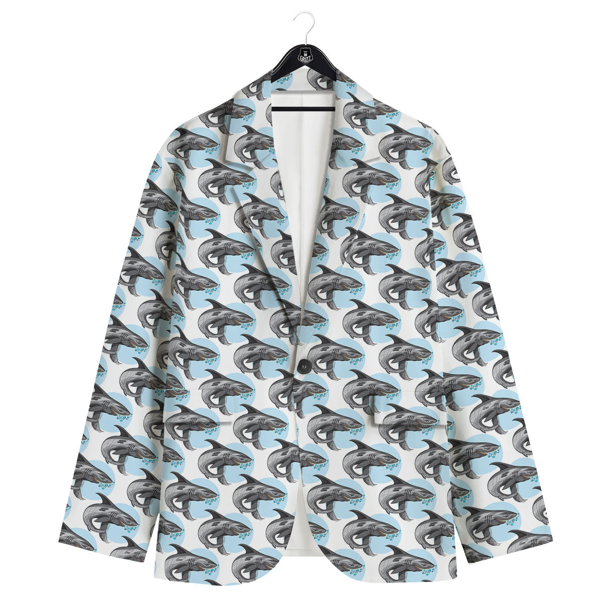 Shark White And Grey Print Pattern Men's Sport Coat-grizzshop