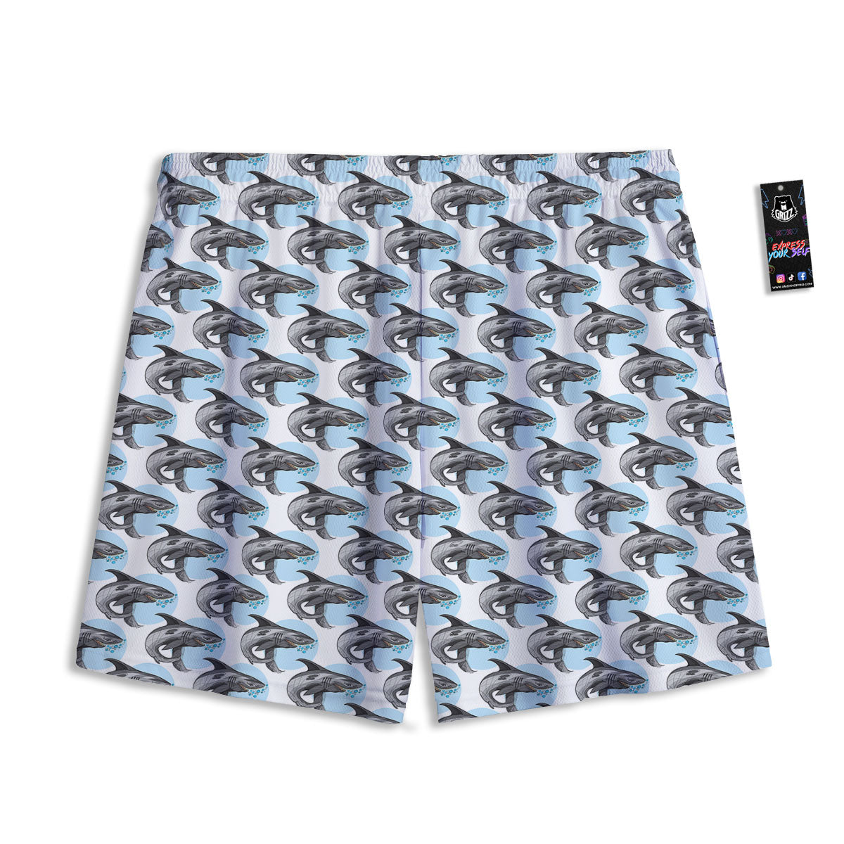 Shark White And Grey Print Pattern Mesh Shorts