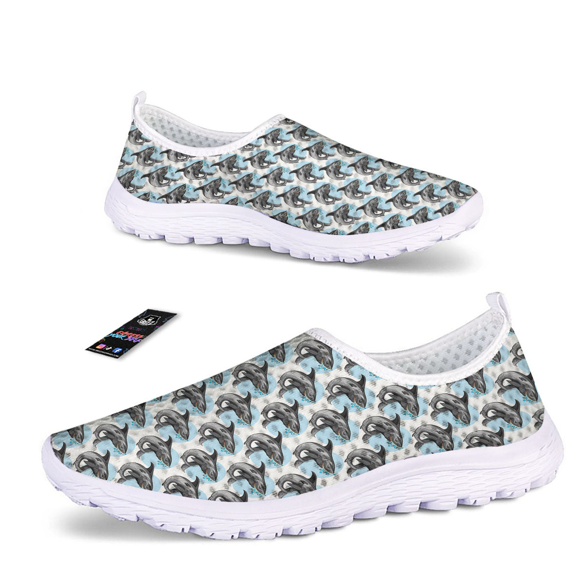 Shark White And Grey Print Pattern Nurse Shoes-grizzshop