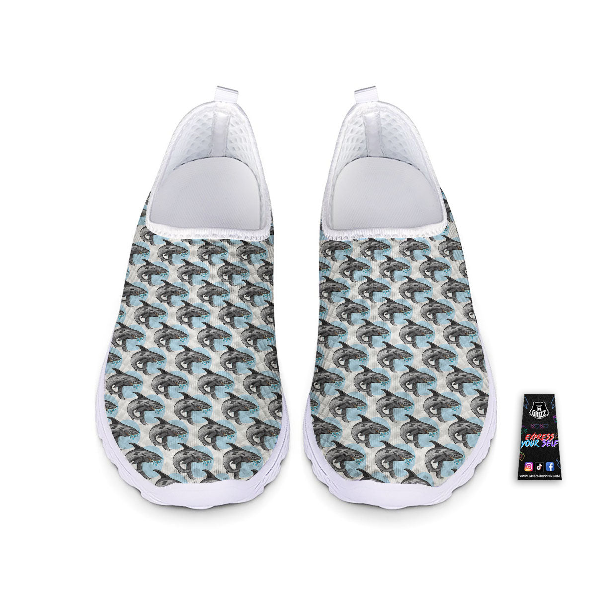 Shark White And Grey Print Pattern Nurse Shoes-grizzshop