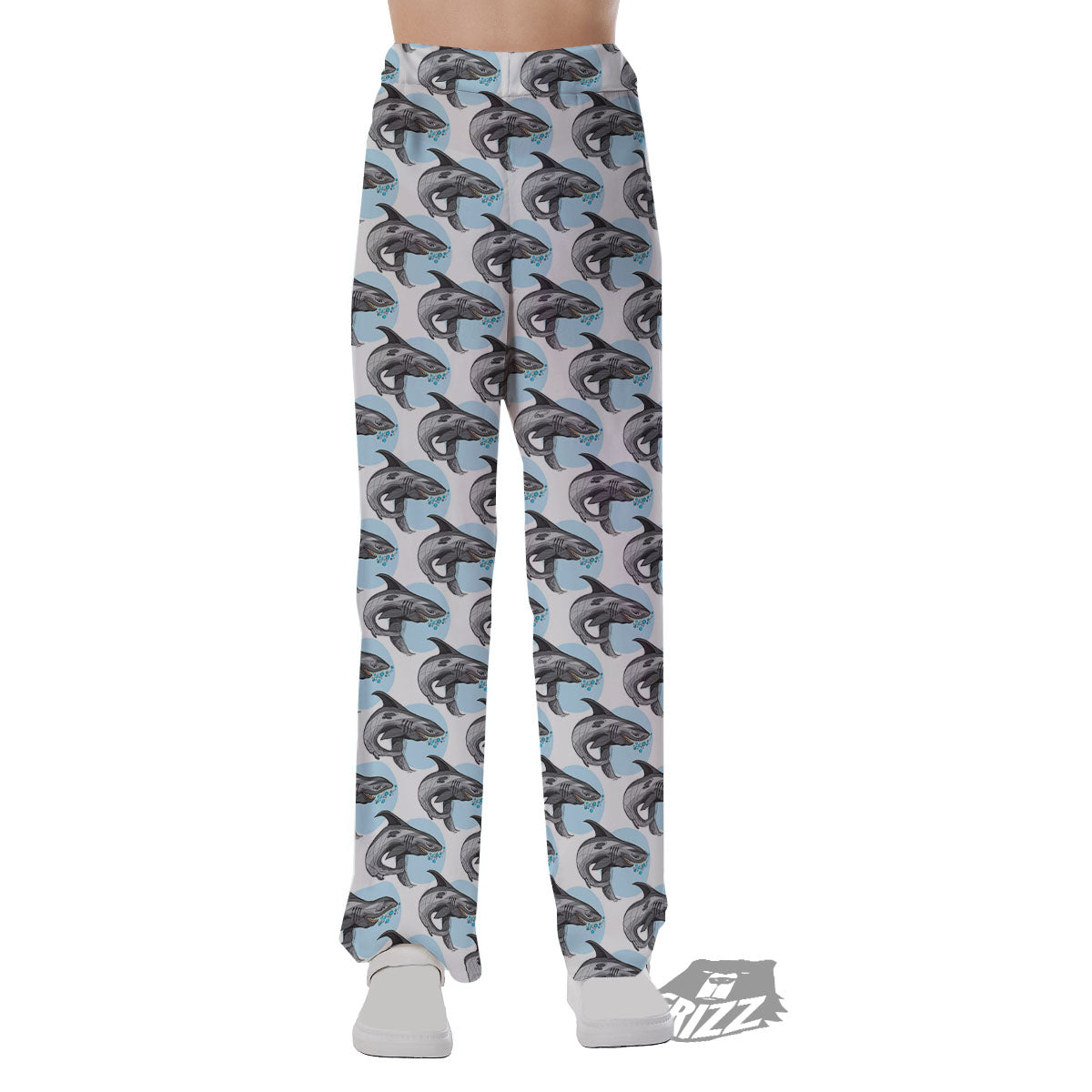 Shark White And Grey Print Pattern Pajama Pants-grizzshop